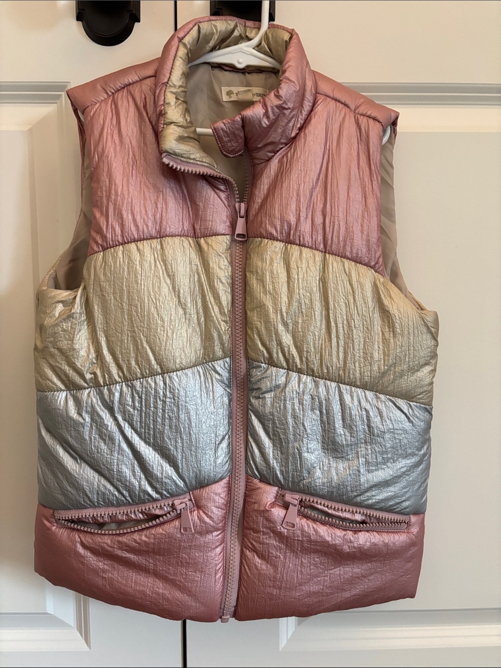 Tucker + Tate Metallic Colorblock Puffer Vest in Pink, Gold & Silver